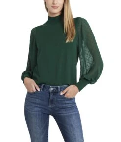 CeCe Long Sleeve Mock Neck Clip Sleeve Sweater
