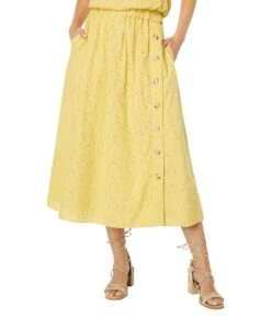 Madewell Eyelet Side-Button Midi Skirt In Dream-On Daisy