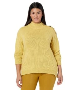 Elliott Lauren Need For Tweed Mock Neck Sweater With Button Detail On Shoulder