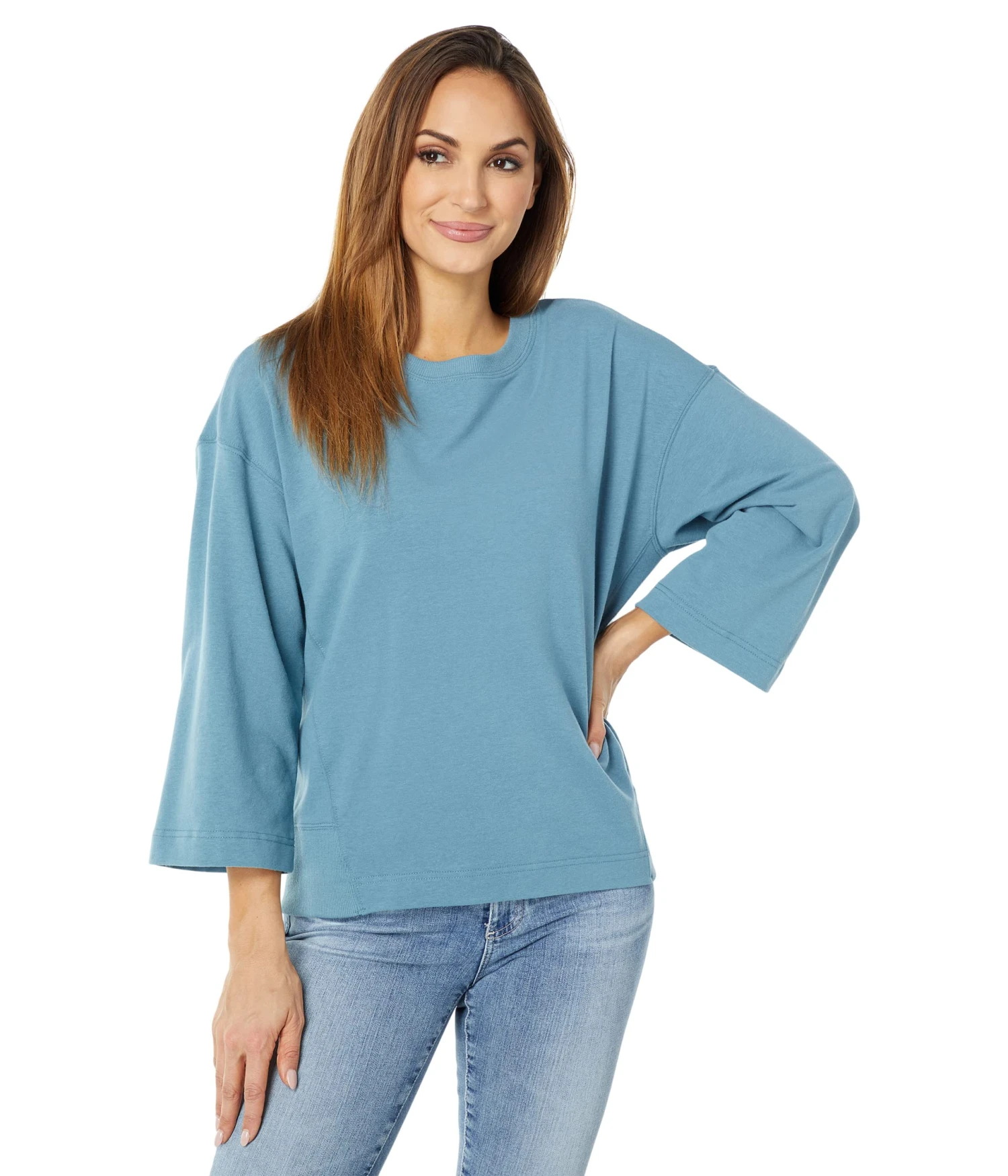 Three Dots Washed Crew Neck Sweatshirt 3 Three Dots Washed Crew Neck Sweatshirt