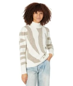 MILLY Zebra Intarsia Mock Neck