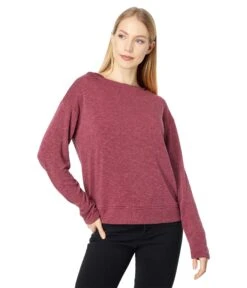 Mod-o-doc Soft Slubby Terrycloth Long Sleeve Draped Mock Neck Pullover